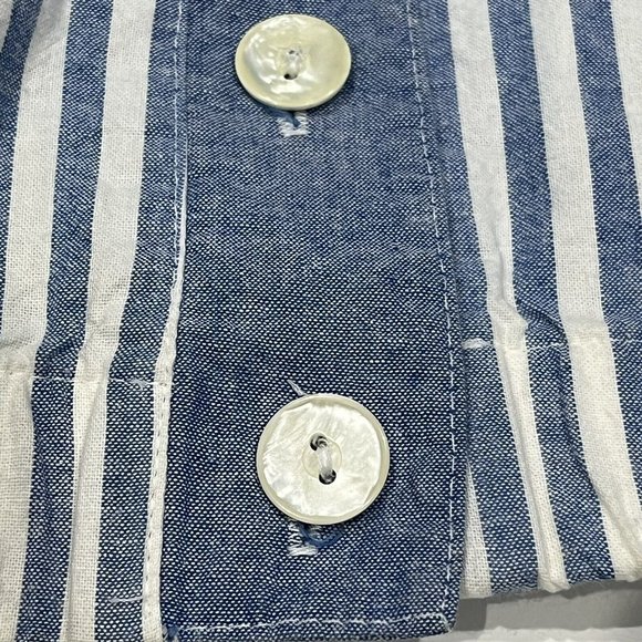 Vintage 80s Blue White Striped Cotton Pearl Button Oversized Jacket Women Medium - Picture 6 of 16